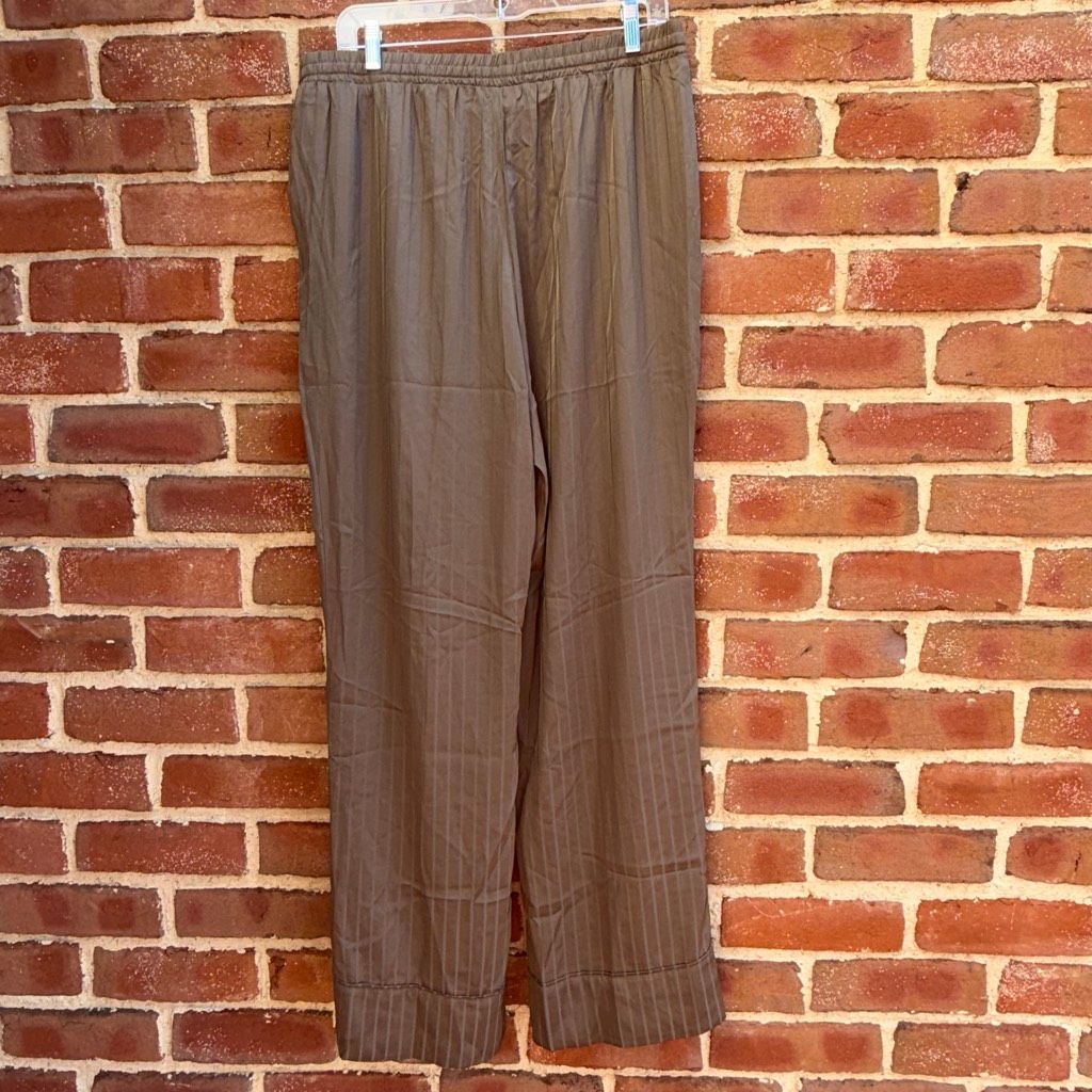 Nuuds Jacquard Striped Satin Pajama Pants Lounge Women's Mocha Brown M New — image 7 of 8